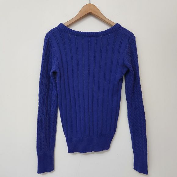 ARIZONA JEANS Women's Blue V-Neck Cable Knit Sweater Size L - Picture 5 of 7